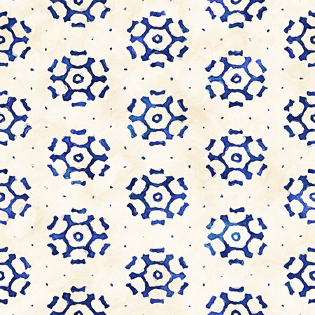 Native batik watercolor artistic blue and white pattern. Ethnic boho style. Seamless hand drawn...