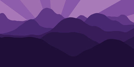 Vector panorama with a spacious view of the rising sun due to the mountain ranges.のイラスト素材