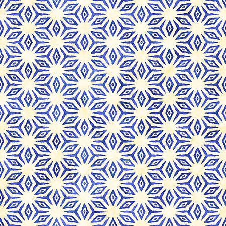 Native batik watercolor artistic blue and white pattern. Ethnic boho style. Seamless hand drawn...