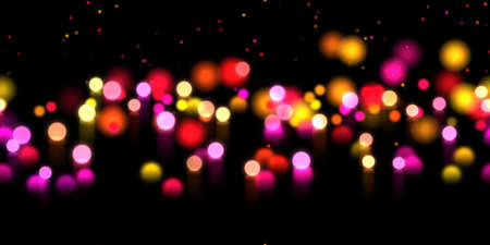 Glow bokeh spray background. Abstract colorful horizontal hero header with glitter particles with depth of field effectの写真素材
