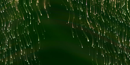Wide-format header with flying swarm of fireflies in the night and glowing tracks. Dark background...