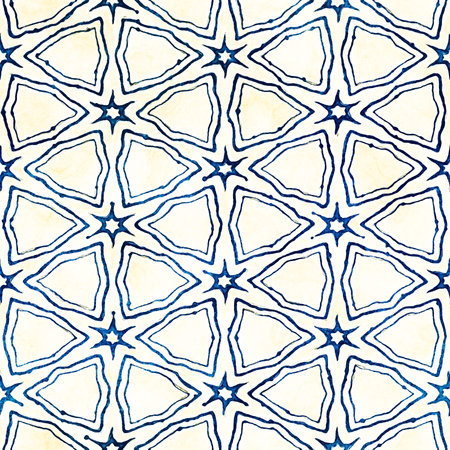 Native batik watercolor artistic blue and white pattern with flowers or snowflakes. Ethnic boho...