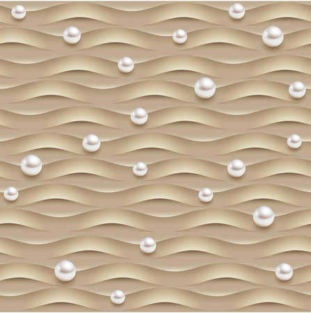 Seamless texture of sand waves with white pearls. Vector pattern with shiny jewelry pearls on soft sand-dune. EPS 10のイラスト素材