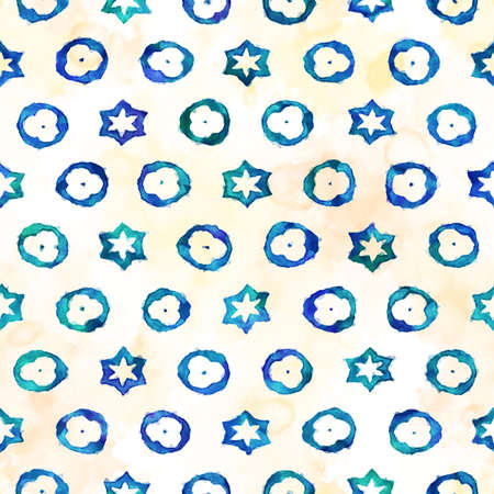 Native batik watercolor artistic blue and white pattern with flowers or snowflakes. Ethnic boho style. Seamless hand drawn tribal square textureの写真素材