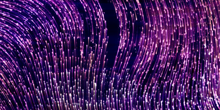 Wide-format header with flying swarm of fireflies in the night and glowing tracks. Dark background...