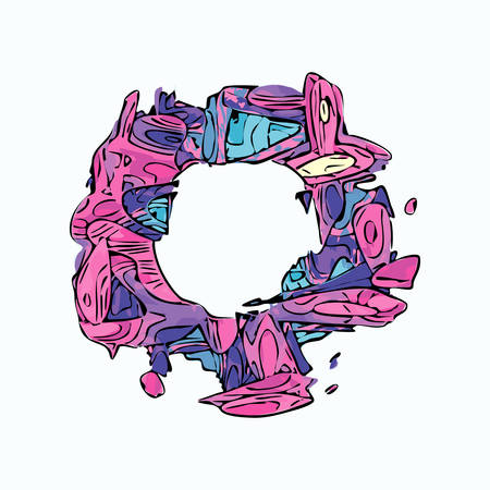 Abstract colorful circle graffiti background. Urban style vector illustration for you modern funny design. Round frame or banner with place for textのイラスト素材