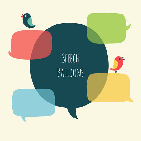 Vector set of flat colorful speech bubble with birdsのイラスト素材