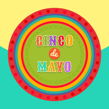 Vector fiesta postcard with colorful decorative text in circle frame. Event vector illustration with Cinco de Mayo textのイラスト素材