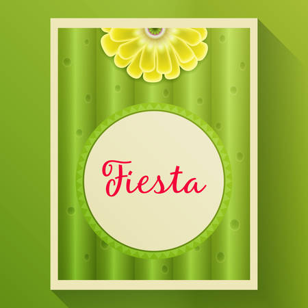 Vector template of card with abstract pattern of green cactus for background, big flower of cactus and circle frame for greeting textのイラスト素材