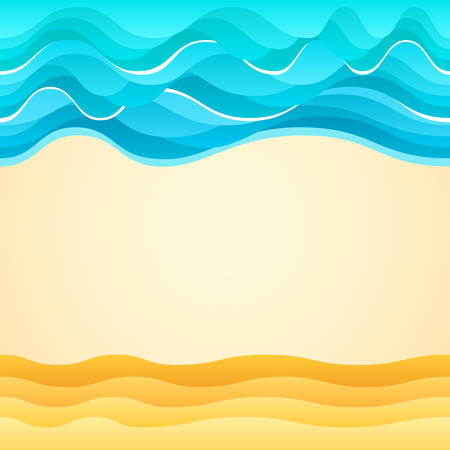 Summer cartoon of beach scene with sand beach and sea waves. Holiday vector illustration. Design for summer tourismのイラスト素材