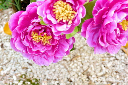 Close up of artificial flower bouquet. Silk flowers bunch