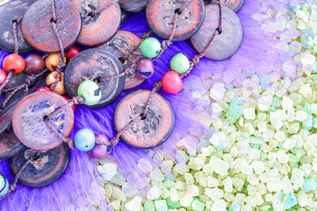 Boho Beads from Coconut and Acai Berry, Purple Feather on Crystals of Organic Aromatic Bath Sea Salt...