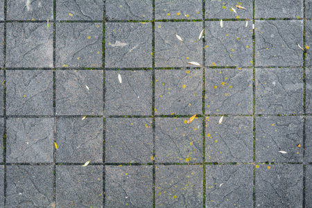 Concrete pavement background on the public pave way. Big square tiles laid on outdoor ground. Urban...