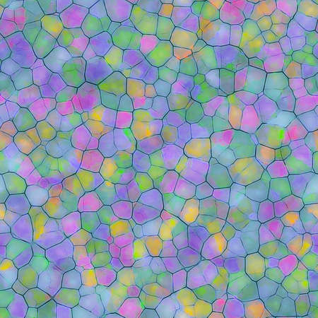 Abstract seamless background of colorful spots like paving stones or mosaic glass. Imitation of artistic watercolor drawing pattern in form of network with multi-colored cellsの写真素材