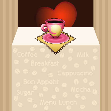 Coffee cups on napkin with heart backgroundのイラスト素材