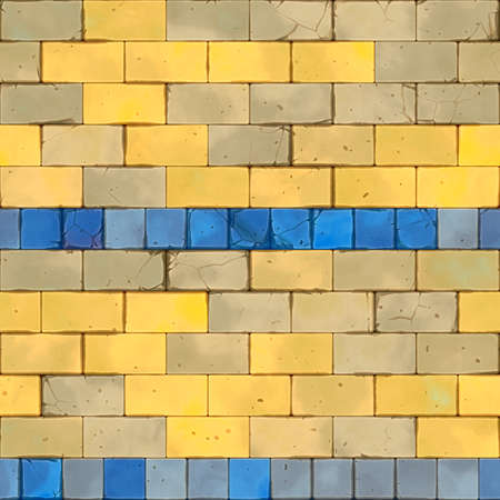 Cartoon seamless stone pavement tiles pattern, brick wall texture, cracked rock paver, gray street tiles top view. Ground blocks background, ancient old mosaic, walkway illustration. stone pavement designの写真素材