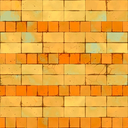 Cartoon cracked floor tiles. Ground wall tiles background, ancient old mosaicの写真素材