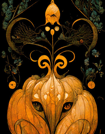 Halloween card. Horror evil big pumpkin by Art-Nouveau styleの写真素材