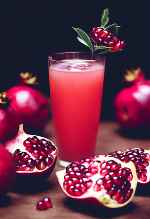 Fresh ripe whole and cut pomegranate fruit with seeds. Pomegranate juiceの写真素材