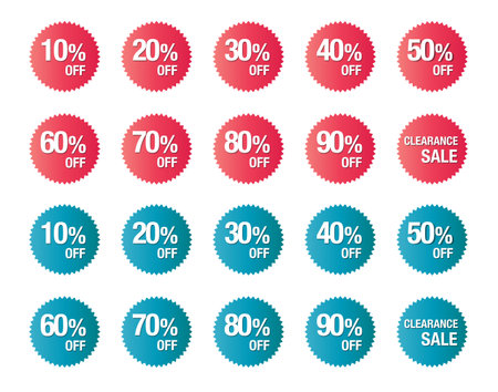 set of percent discount sign icons, sale symbol, stars stickers