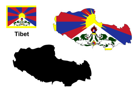 Tibet map and flagのイラスト素材