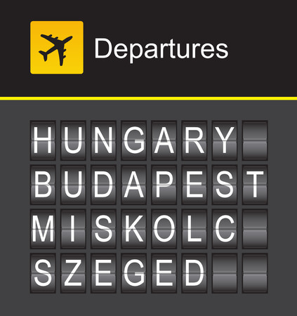 Hungary flip alphabet airport departures, Hungary, Budapest, Miskolc, Szegedのイラスト素材