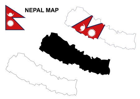 Nepal map vector, Nepal flag vector, Nepalのイラスト素材