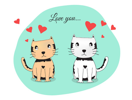 cats lover vector, cat couple, cats valentines love, cats love vectorのイラスト素材