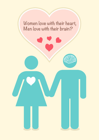 woman love with heart man love with brain loverのイラスト素材