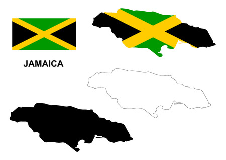 Jamaica map vector, Jamaica flag vector, isolated Jamaicaのイラスト素材