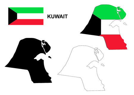 Kuwait map vector, Kuwait flag vector, isolated Kuwaitのイラスト素材