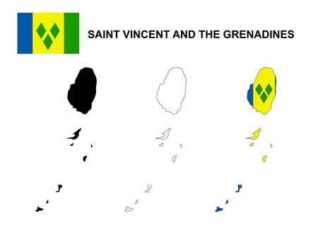 Saint Vincent and the Grenadines map and flagのイラスト素材