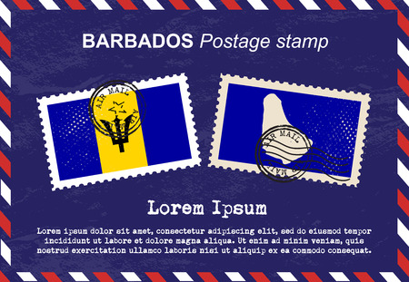 Barbados postage stamp, postage stamp, vintage stamp, air mail envelope.のイラスト素材