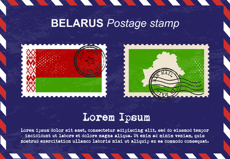 Belarus postage stamp, postage stamp, vintage stamp, air mail envelope.のイラスト素材