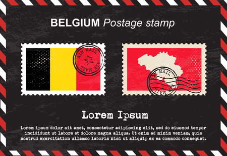 Belgium postage stamp, postage stamp, vintage stamp, air mail envelope.のイラスト素材