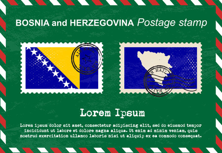Bosnia and Herzegovina postage stamp, vintage stamp, air mail envelope.のイラスト素材