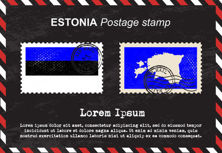 Estonia postage stamp, vintage stamp, air mail envelope.のイラスト素材