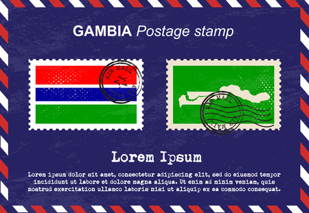 Gambia postage stamp, vintage stamp, air mail envelope.のイラスト素材