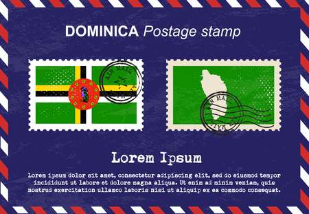 Dominica postage stamp, postage stamp, vintage stamp, air mail envelope.のイラスト素材