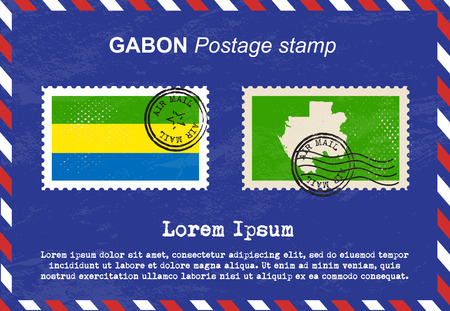 Gabon postage stamp, vintage stamp, air mail envelope.のイラスト素材