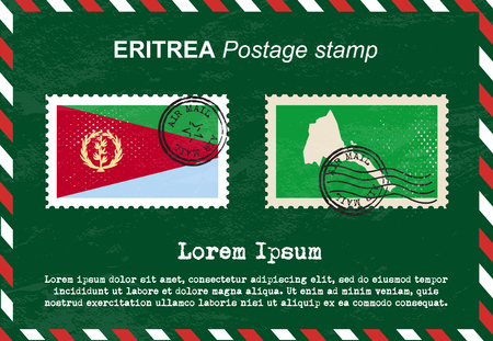 Eritrea postage stamp, vintage stamp, air mail envelope.のイラスト素材