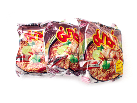 BANGKOK THAILAND - MAY 22, 2016. Mama Tomyum Favour instant noodles. Mama is a popular brand in Thailandのeditorial素材