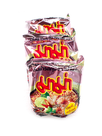 BANGKOK THAILAND - MAY 22, 2016. Mama Tomyum Favour instant noodles. Mama is a popular brand in Thailandのeditorial素材