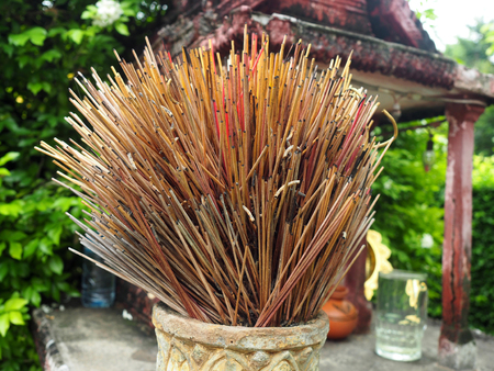 Incense pot at the spirit house.の写真素材