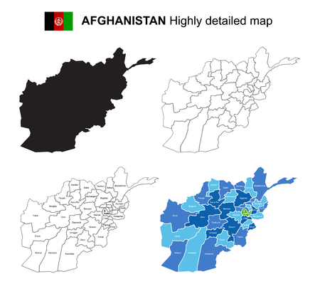 Afghanistan - Isolated vector highly detailed political map with regions, provinces and capital. All elements are separated in editable layers EPS 10.のイラスト素材