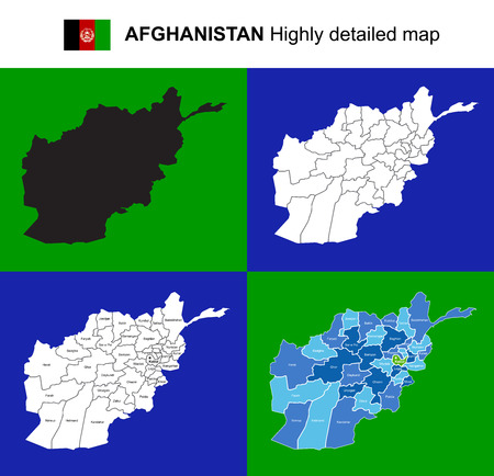 Afghanistan - vector highly detailed political map with regions, provinces and capital. All elements are separated in editable layers EPS 10.のイラスト素材