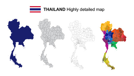 Thailand - Isolated vector highly detailed political map with regions, provinces and capital. All elements are separated in editable layers EPS 10.のイラスト素材
