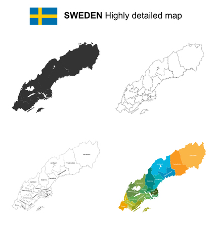 Sweden - Isolated vector highly detailed political map with regions, provinces and capital. All elements are separated in editable layers EPS 10.のイラスト素材