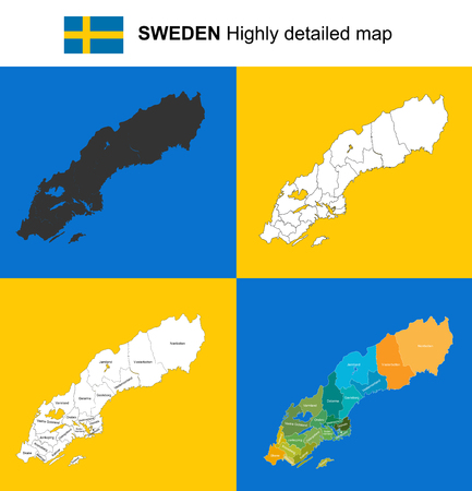 Sweden - Vector highly detailed political map with regions, provinces and capital. All elements are separated in editable layers EPS 10.のイラスト素材
