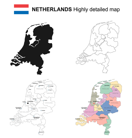 Netherlands, Isolated vector highly detailed political map with regions, provinces and capital.のイラスト素材